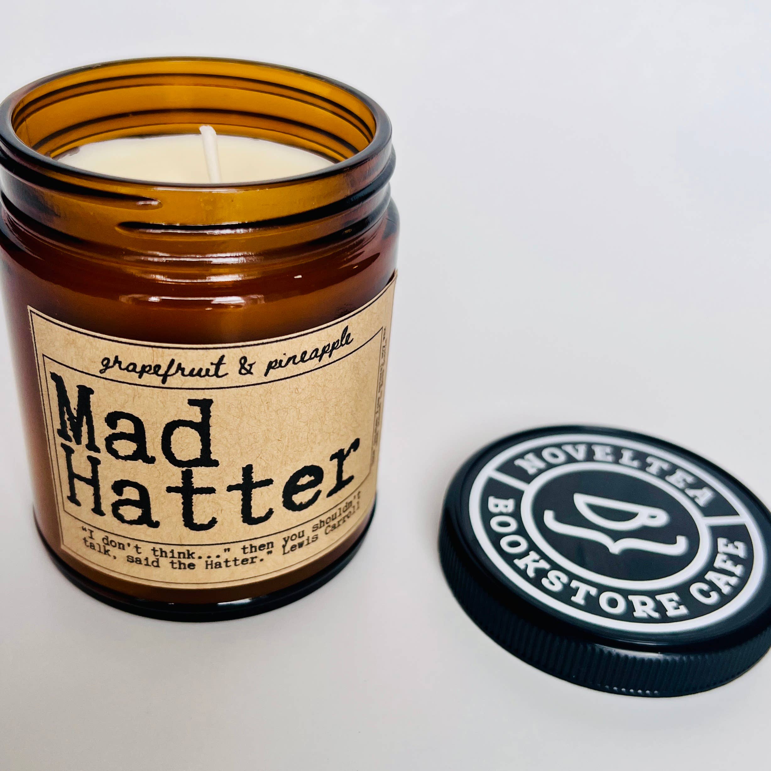 NovelTea Bookstore & Gifts - Wholesale Jar/Filled Candle - Mad Hatter  - Grapefruit and Pineapple Scented Candle8