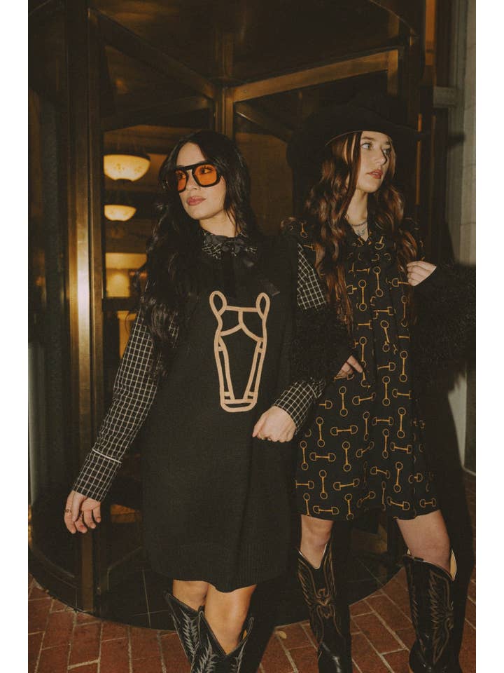 Rodeo Hippie - Wholesale Dress - Women's - MOD HORSE SWEATER DRESS IN BLACK (Pre-pack 2/2/2/1)2