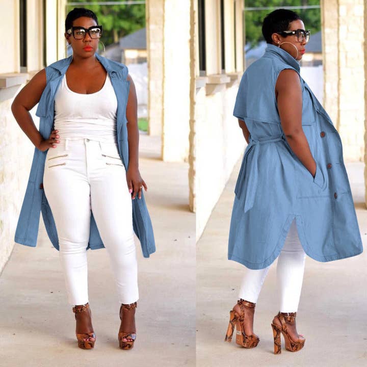 Kvinder Mode Casual Snøre Ærmeløs Denimjakke for engroshandel hos SALINA TRADING INC