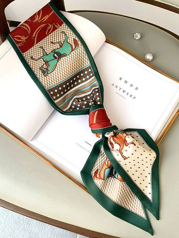 GRÖN Vintage scarfsjal i sidenimitation med färgglatt djurtryck för wholesale på Faire2