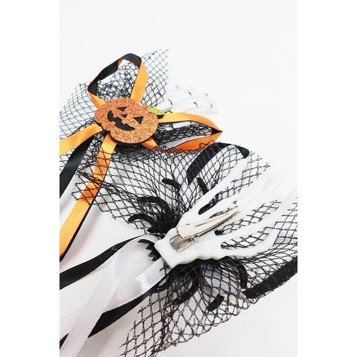 MIX COLOR Halloween Mesh Bow Skeleton Hand Hair Clip for wholesale on Faire