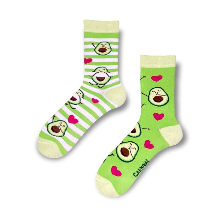 Calzini originali per uomo e donna | Calzini con motivi unisex | Calzini funky | Divertenti calzini colorati in cotone | I migliori regali divertenti e felici per uomo e donna | Carnival Avocado Love | Strane discrepanze per la vendita all'ingrosso da parte di Carnival Socks