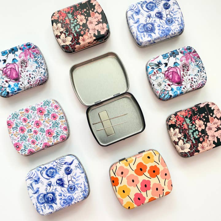 Eight22Crafts - Wholesale Embroidery/Cross Stitch Supplies - Wide Magnetic Needle Tin, Modern Floral Needle Case0