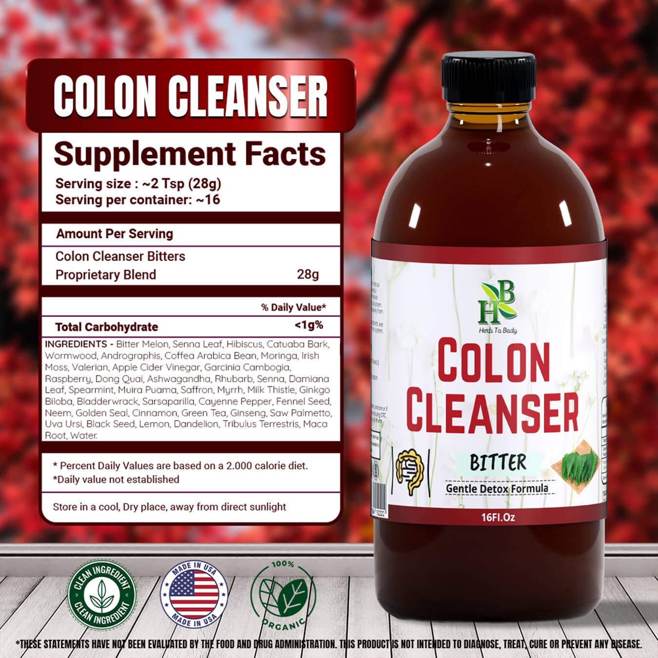 Herb To Body - Wholesale Oral Supplement/Vitamin - Colon Cleanser Bitter 16oz | Plant Based Digestive Bitter3