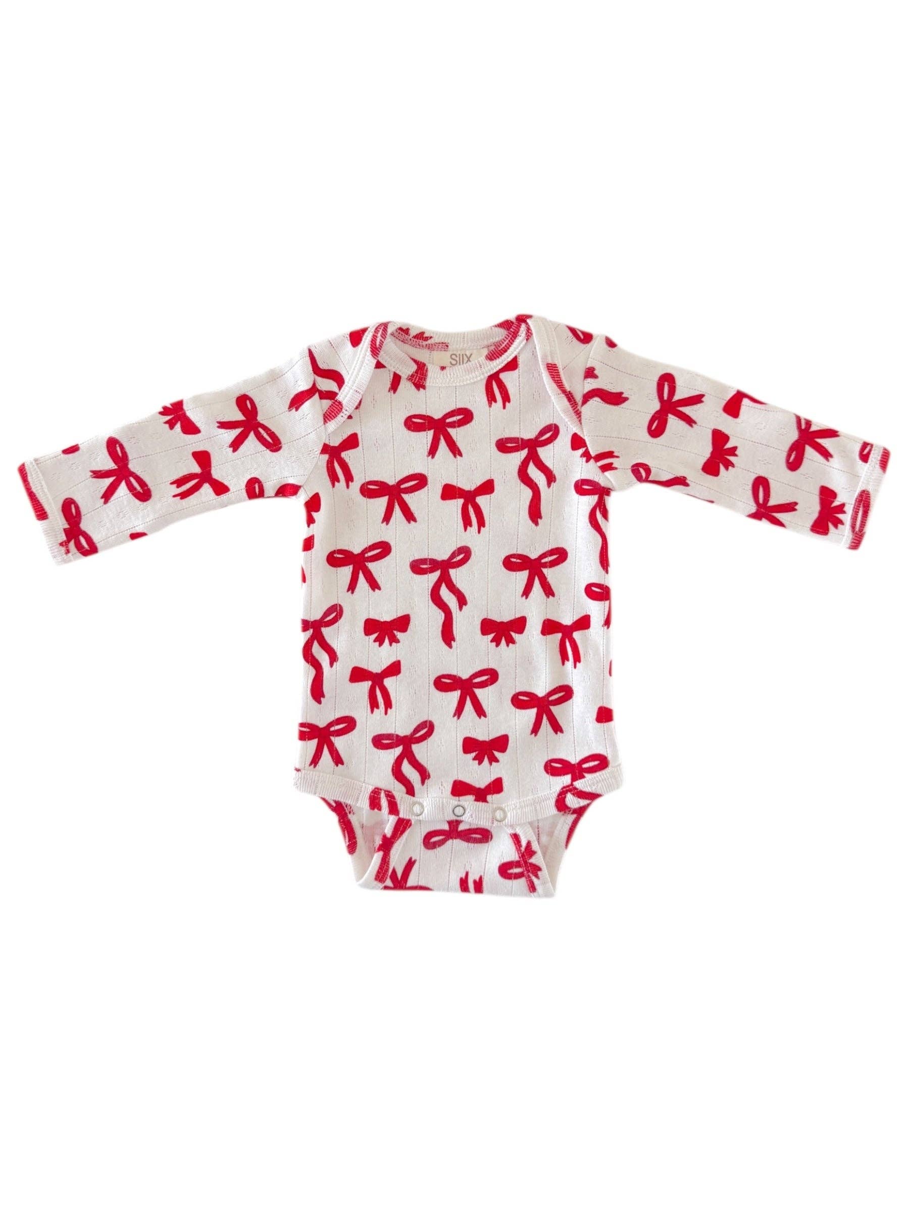 SIIX Collection – wholesale Bodysuit (non-footed) – Baby – Red Bows / Organic Pointelle Long Sleeve Bodysuit1