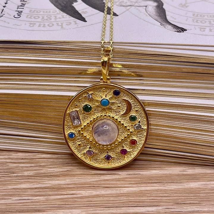 Flesh & Soul - Wholesale Pendant/charm necklace - EVIL EYE MOONSTONE Celestial Sterling Silver Necklace 10