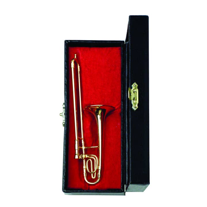 Broadway Gifts Co - Wholesale Decorative Tabletop Object - Gold Trombone Miniature with Stand & Case1