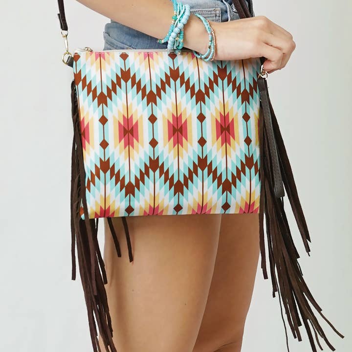Fashion City - Vendita all'ingrosso Borsa a tracolla - Donna - Borsa a tracolla con stampa azteca con nappine