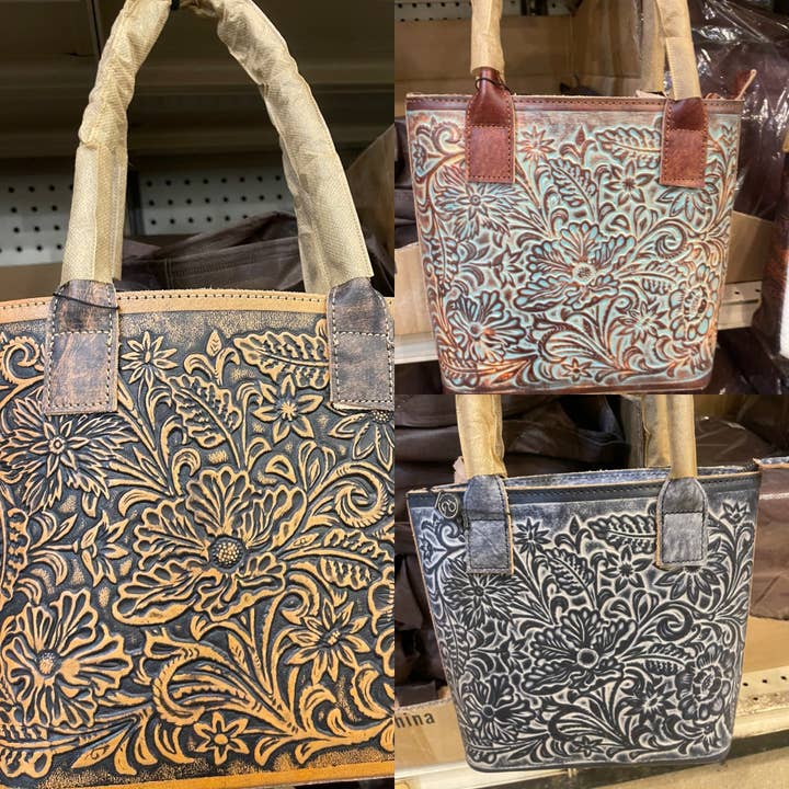 Broads Market - Vente Tote bag – femme - Sac à main en cuir floral sculpté