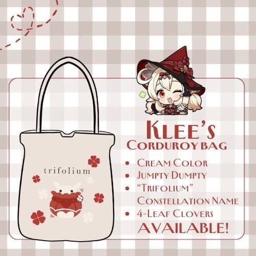 Klee Corduroy Tragetasche - Moderne AU Genshin Impact Serie für den Großhandel von Studio Ayu