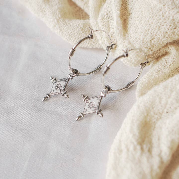 Nakila Collective - Wholesale Dangle earrings - Large Imani Hoops - White Brass1