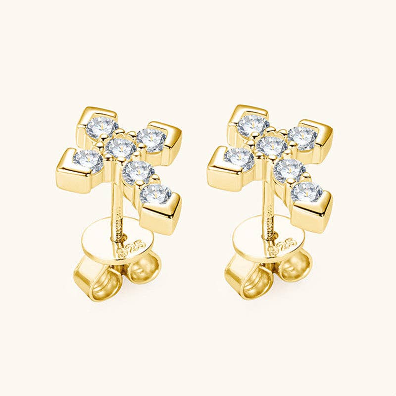 Perimade & Co. LLC - Vente Clous d'oreille - Petites boucles d'oreilles clous croix en moissanite en argent sterling 9252