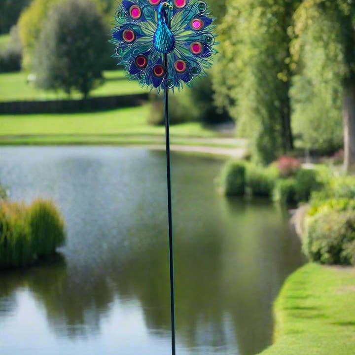 Marissa's Gifts – wholesale Wind spinner – Handmade Aurora peacock powder coated garden wind sculpture spinner measuring 150cm7