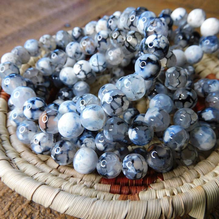 Gemstone Stretch Bracelet Black and White Crackle Agate Enhanced for wholesale by Superior Stones & Gifts INTL LLP