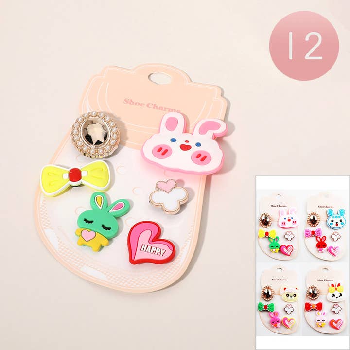 12 SET OF 6 - Rabbit Bow Heart Oval Stone Shoe Deco Charms for wholesale by Sensibling Corp.