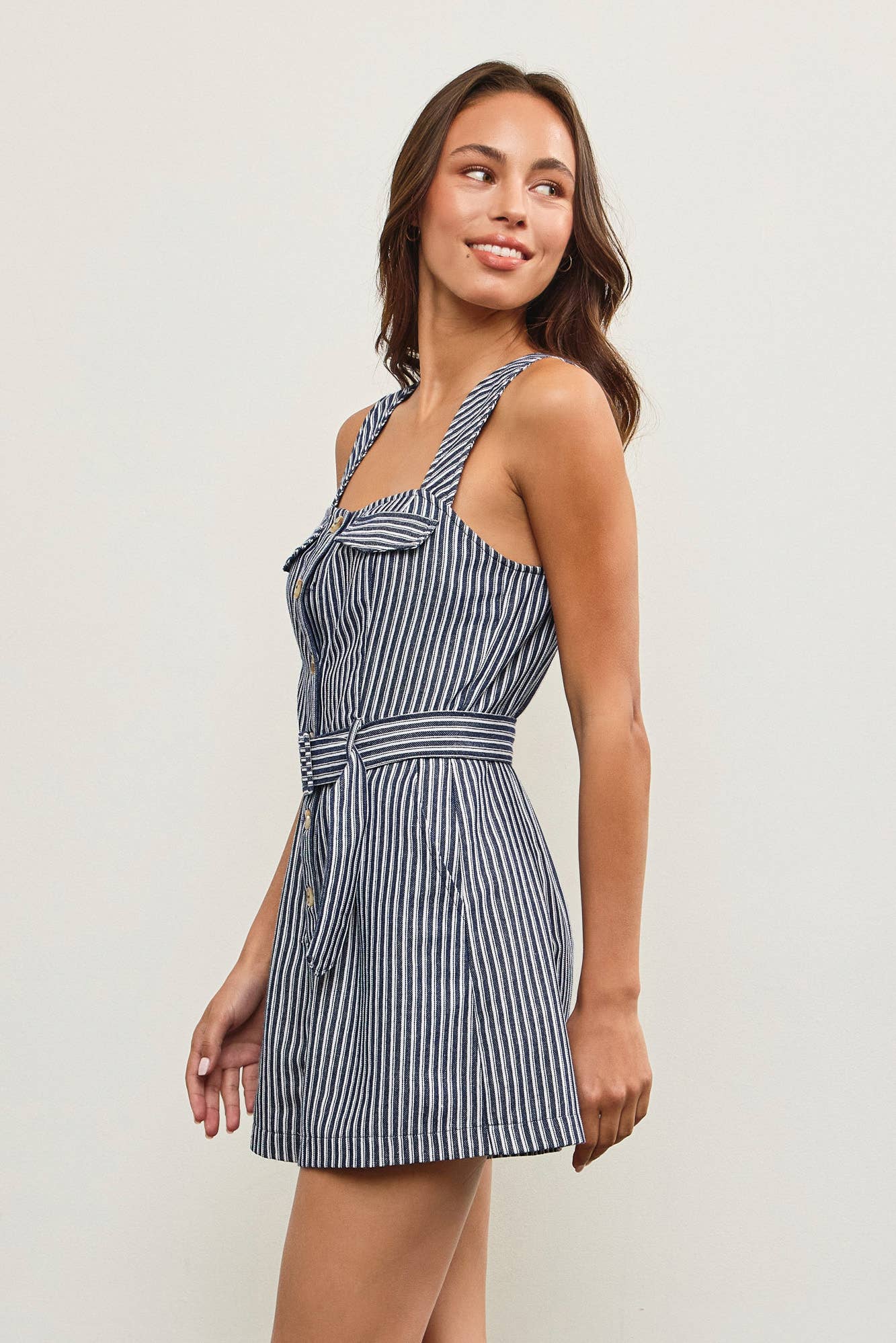 Mustard Seed - Wholesale Romper - Women's - BELTED WAIST BUTTON CLOSURE SLEEVELESS ROMPER8