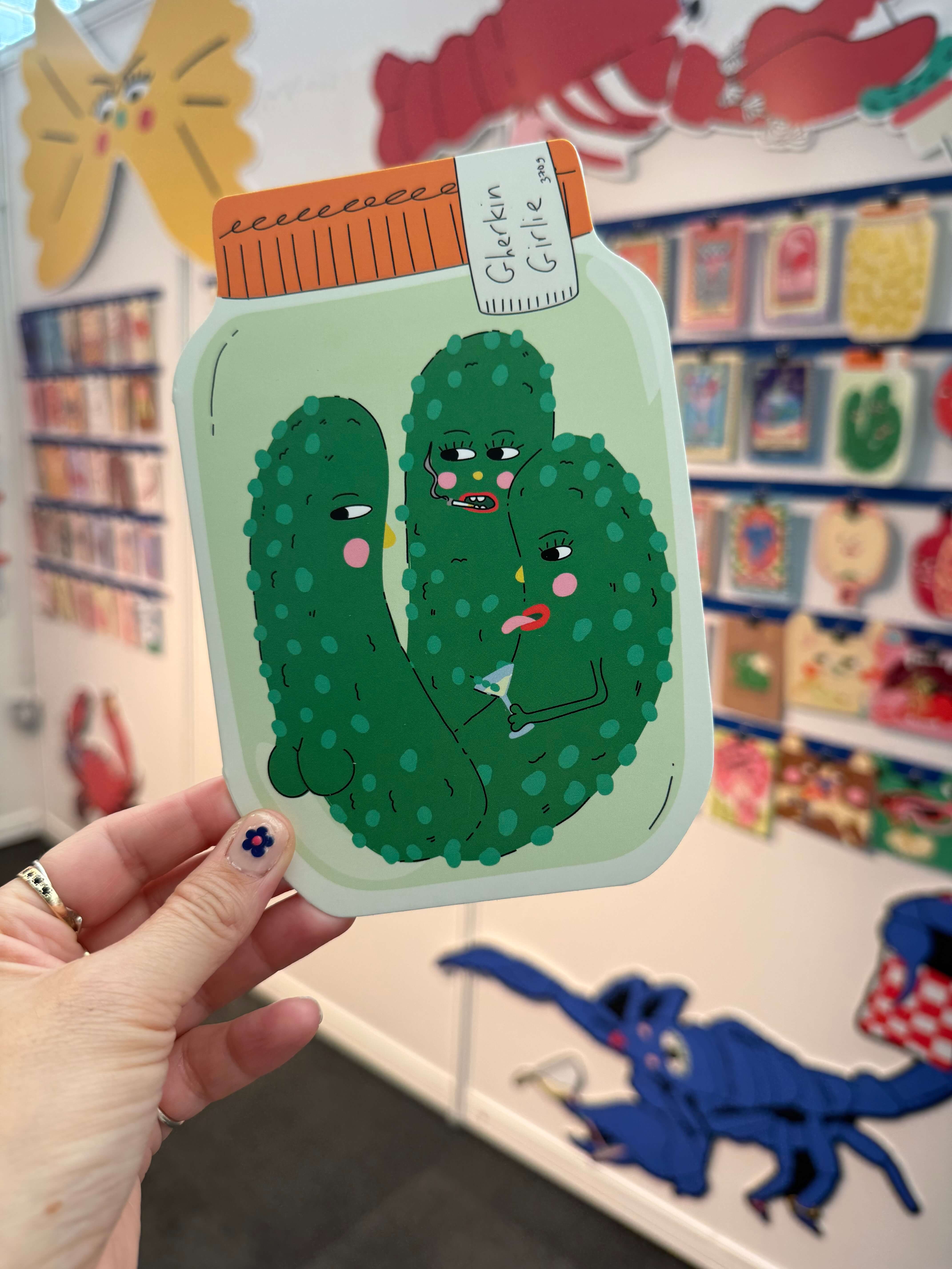 Eat the Moon | Greeting cards and stationery – wholesale Birthday card – Gherkin Girlie- Die cut greeting card1