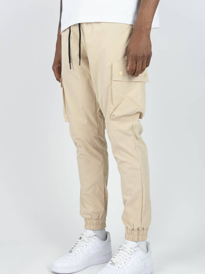451R Solid Nylon Cargo Pants - Khaki for wholesale by Rebel Minds