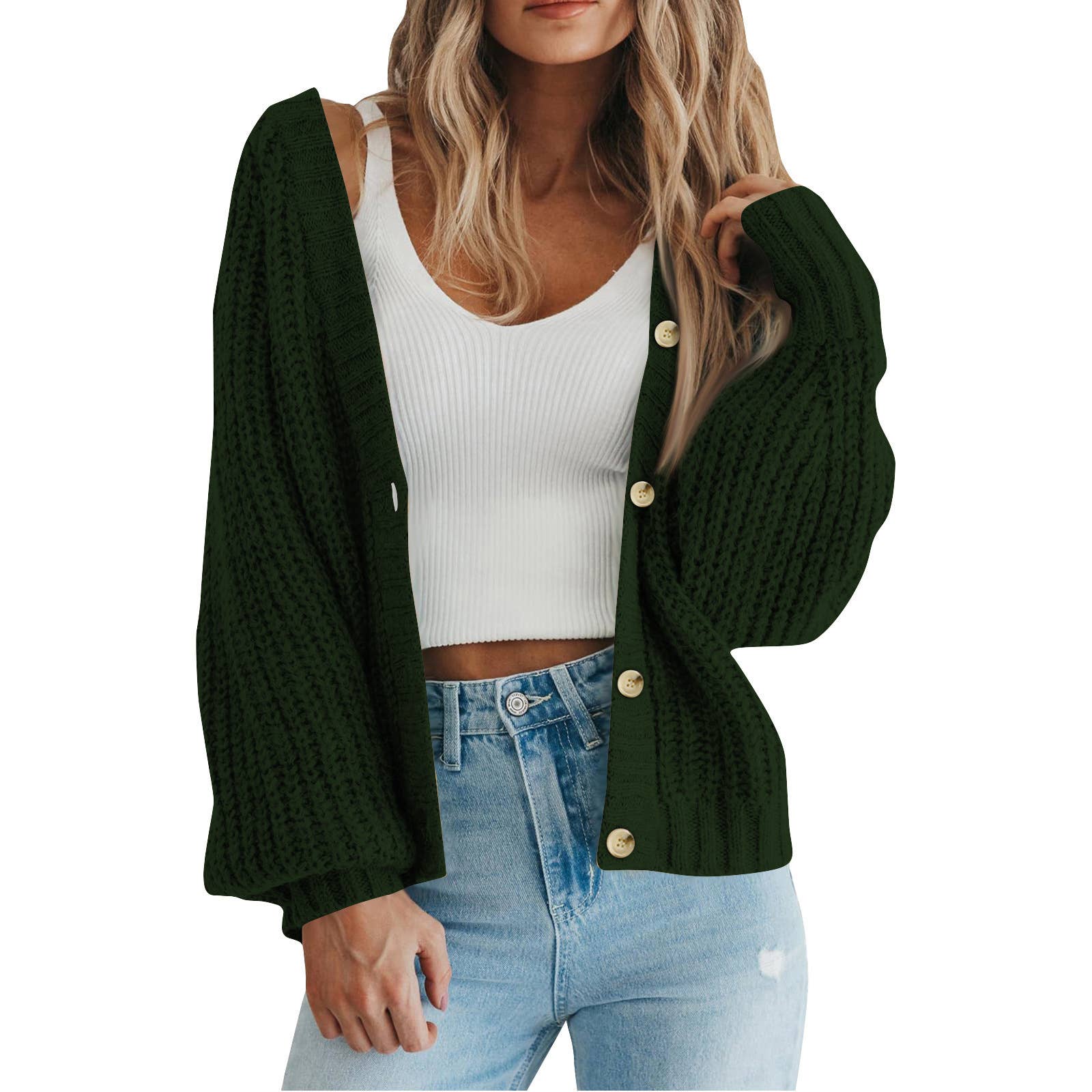 Rosa Clothing - Wholesale Cardigan - Women's - Women Knit Cardigan Loose Fit Button Down Fall Sweater13