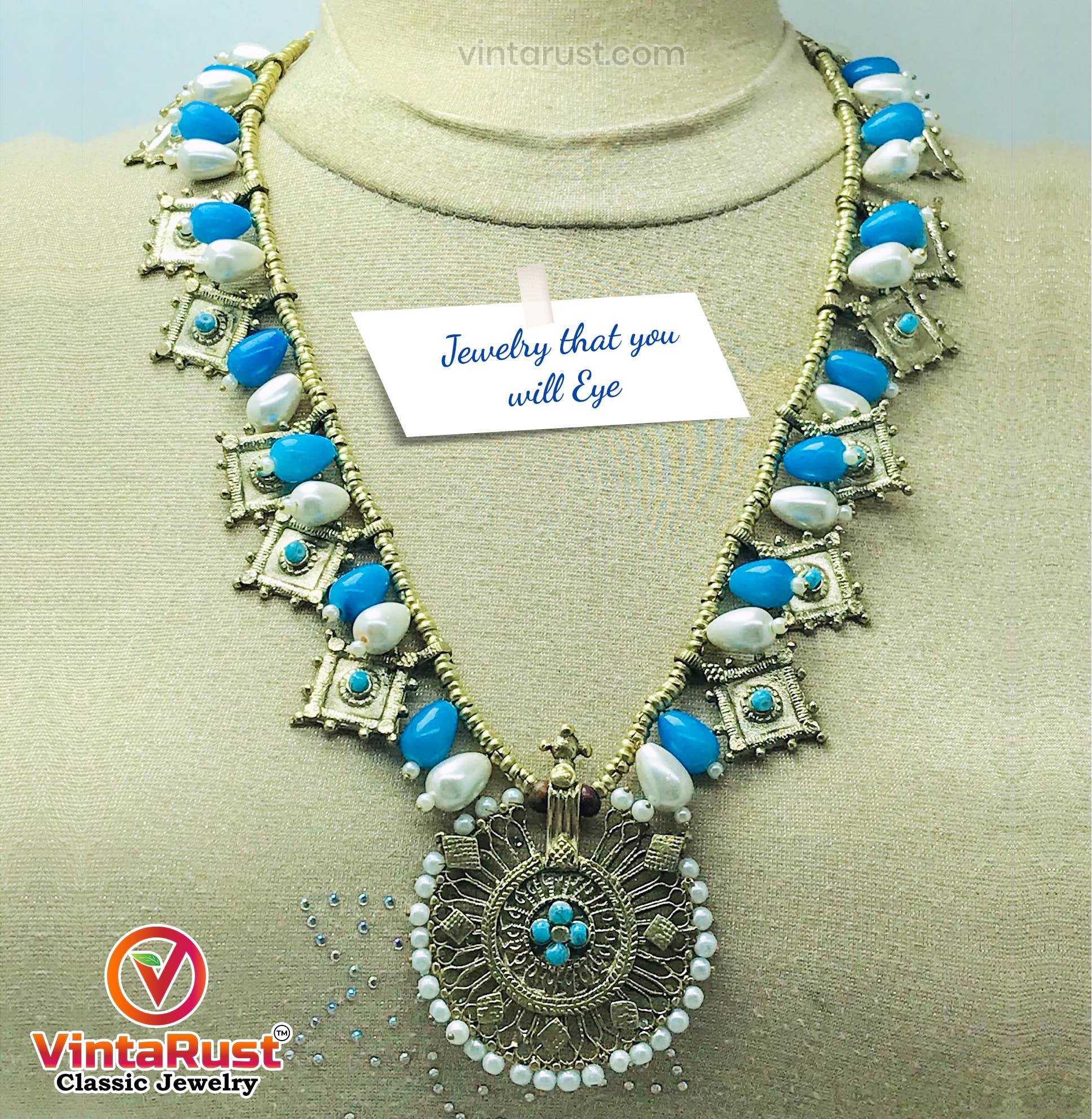 vintarust - Vente Parures de bijoux - Parure de bijoux Tribal avec perles et grand motif doré8