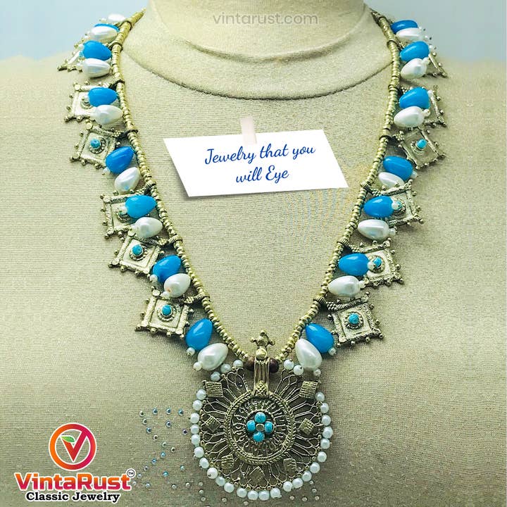 vintarust - Vente Parures de bijoux - Parure de bijoux Tribal avec perles et grand motif doré8