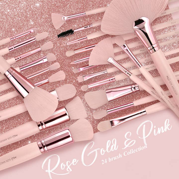 24pc Rose Gold and Pink Brush Set for wholesale by MI LOSANGELES