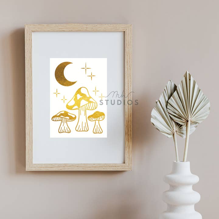 Moon & Mushrooms Foil 5x7 Print | Occult Witchcore for wholesale by MH Studios