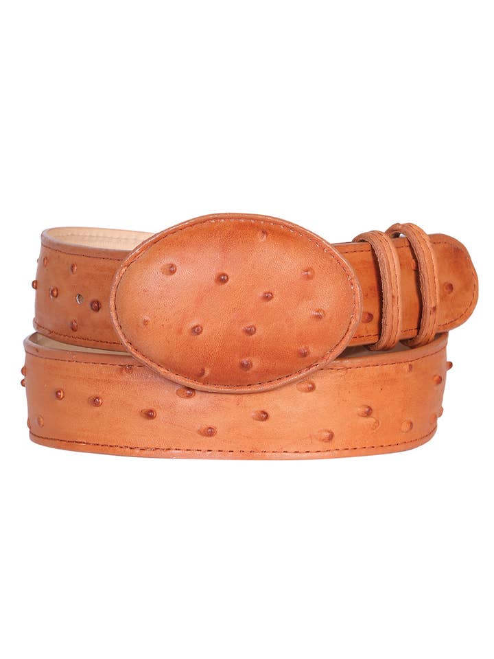 Heren Cowboyriem - Imitatie Struisvogel - Cognac 703 voor wholesale door El General Western Wear