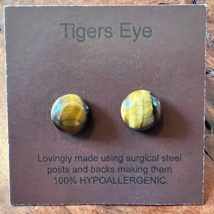Tiger's Eye Gemstone Earring Studs/10mm Cabochon for wholesale by bits of inspired living