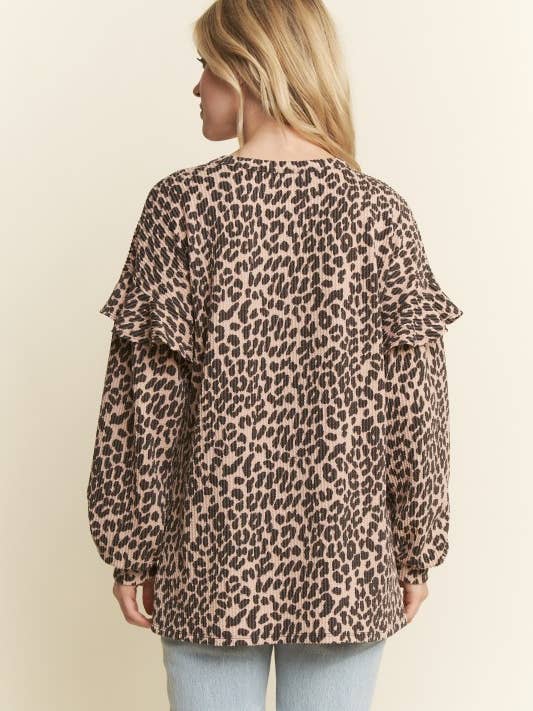 HEIMISH - Wholesale Tunic - Women's - ET7972-11 LONG RUFFLE SLEEVE ANIMAL TOP2