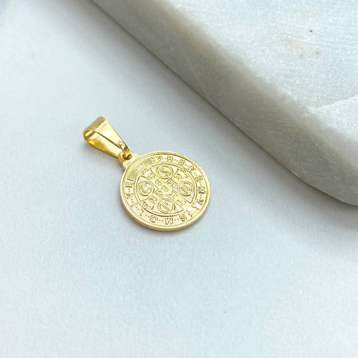 Luxus Accessories - Wholesale Individual charm/pendant - 18k Gold Filled Saint Benedict Medal Coin Charm, Double-Sided San Benito Medallion Pendant
