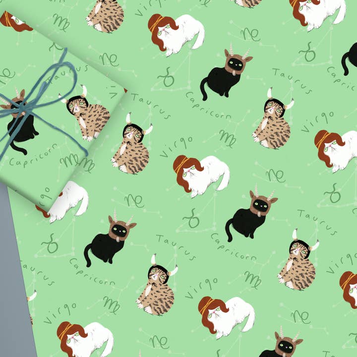 Sábana plana Zodicats con los signos de la Tierra para venta al por mayor de Jo Clark Design