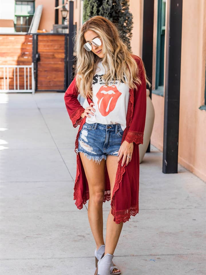 Tickled Teal - Wholesale Cardigan - Women's - 3/4 Sleeve Lace Trim Cardigan18