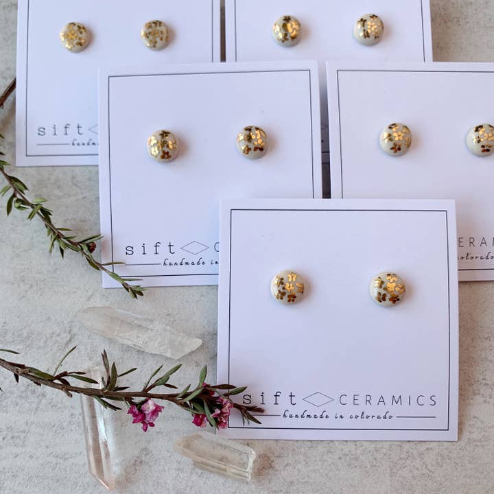 Sift Ceramics - Wholesale Stud/Post Earrings - Ceramic Stud Earrings with Gold Luster