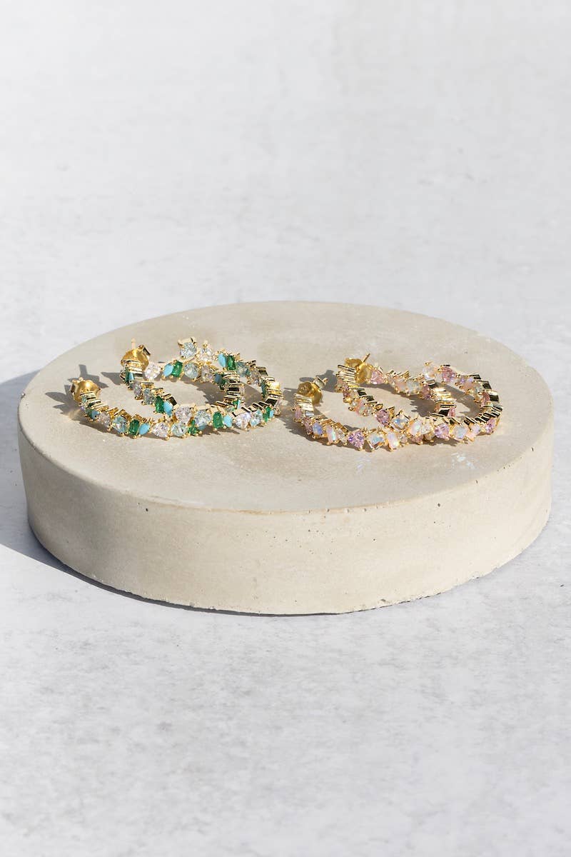 Native Gem - Vendita all'ingrosso Orecchini a cerchio - Orecchini a mini cerchio Vienna in opale rosa e vermeil in oro 14k6