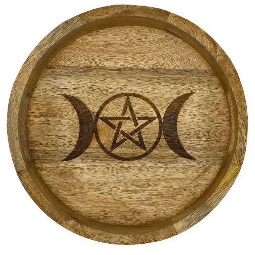 Mango Wood Tray Triple Moon & Star for wholesale by Eastern Trading