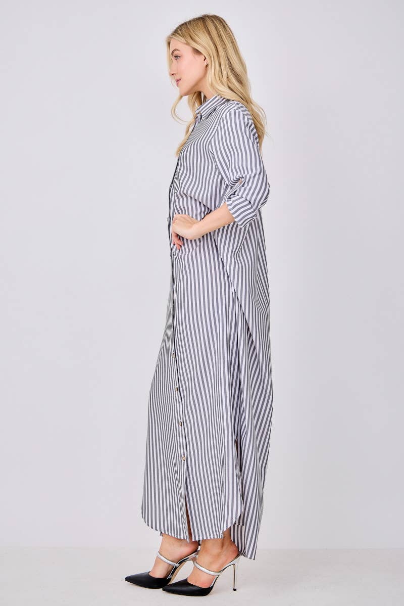 Peace Love Line – wholesale Dress – Women's – SLI3048 - STRIPED BUTTON DOWN SHIRT MAXI DRESS8