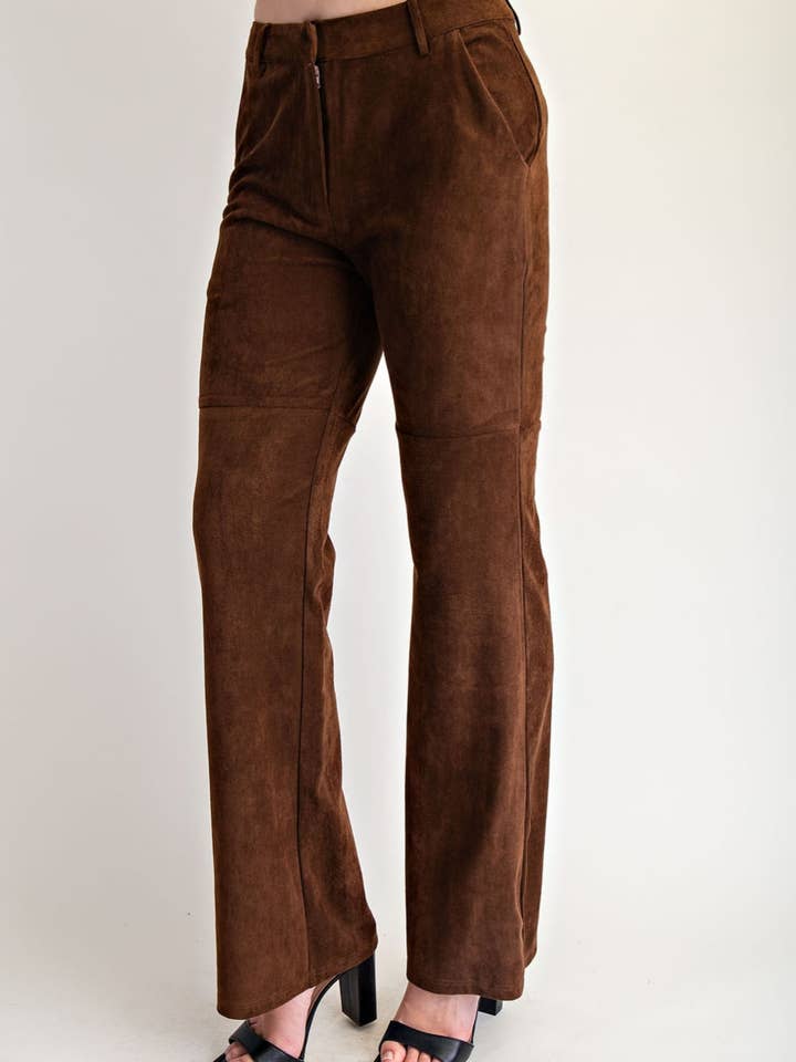 Faux Suede Semi Flare Pants for wholesale by Edit by Nine