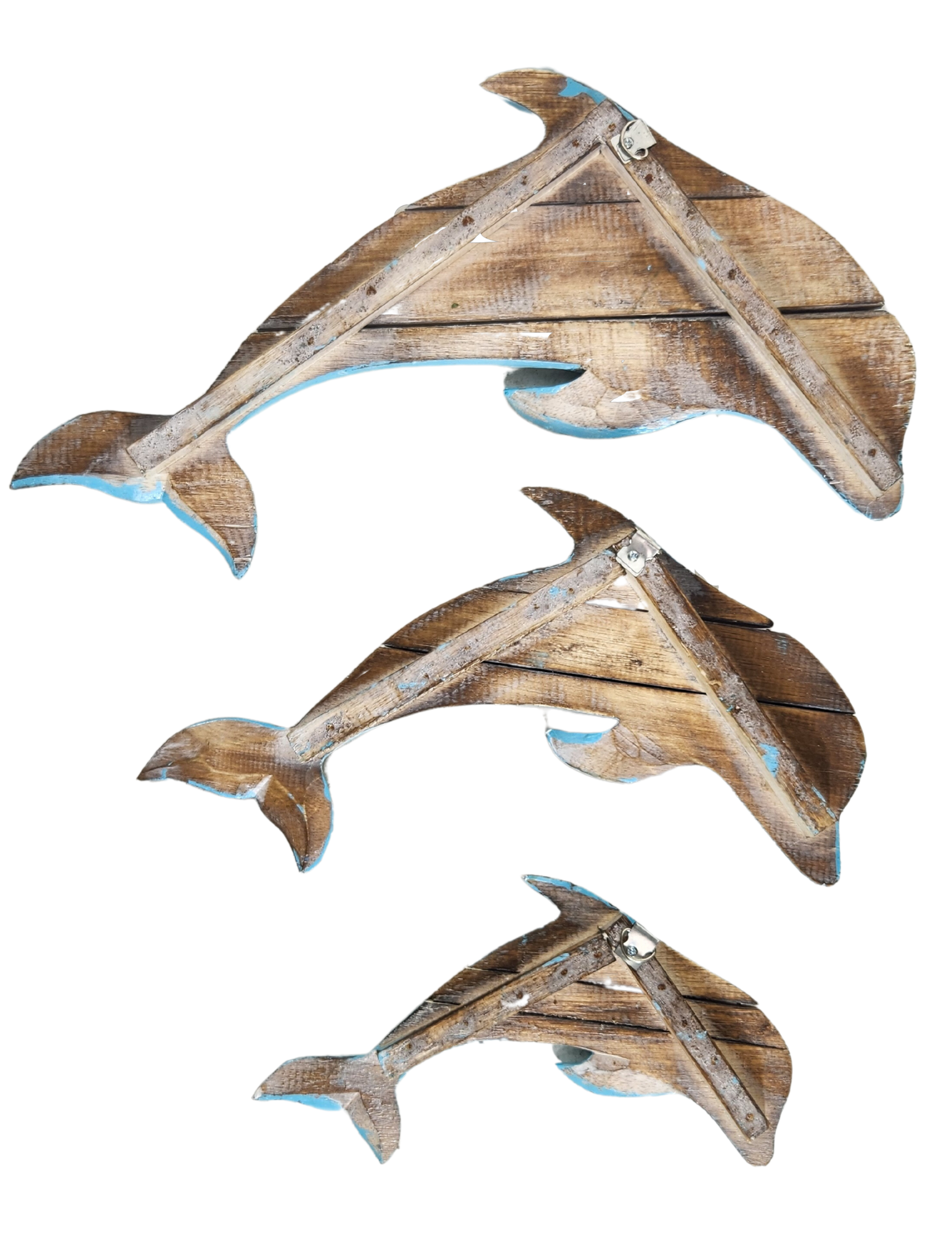 White Elephant - Vente Figurine décorative - ENSEMBLE DE 3 DAUPHINS EN BOIS SCULPTÉ À LA MAIN1