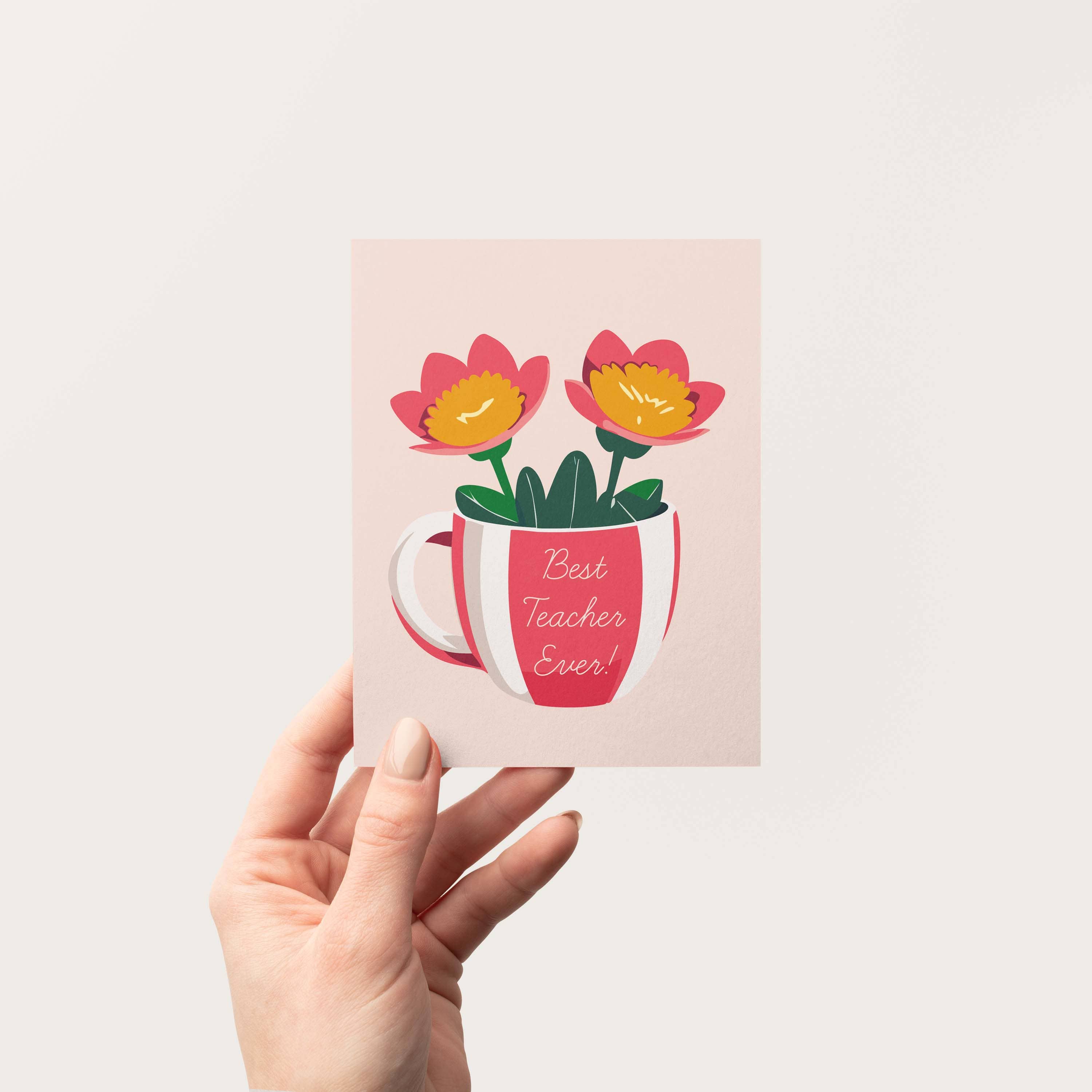 Blú Rose - Wholesale Teacher/Back-to-School Card - Best Teacher Ever Greeting Card | Floral Mug Thank You2