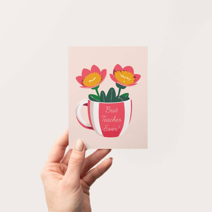 Blú Rose - Wholesale Teacher/Back-to-School Card - Best Teacher Ever Greeting Card | Floral Mug Thank You2
