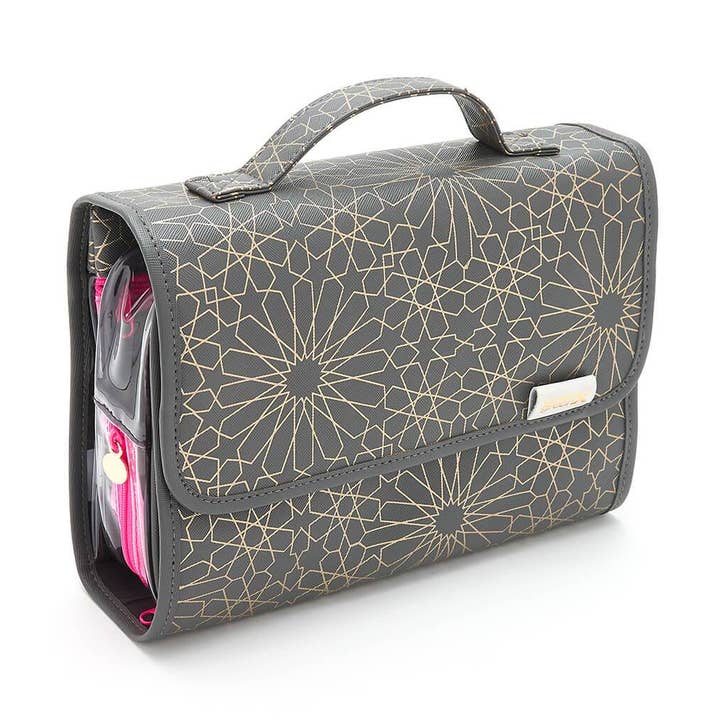 'Emma' 3 in 1 Hanging Wash Bag in Mandala Charcoal for wholesale by Victoria Green