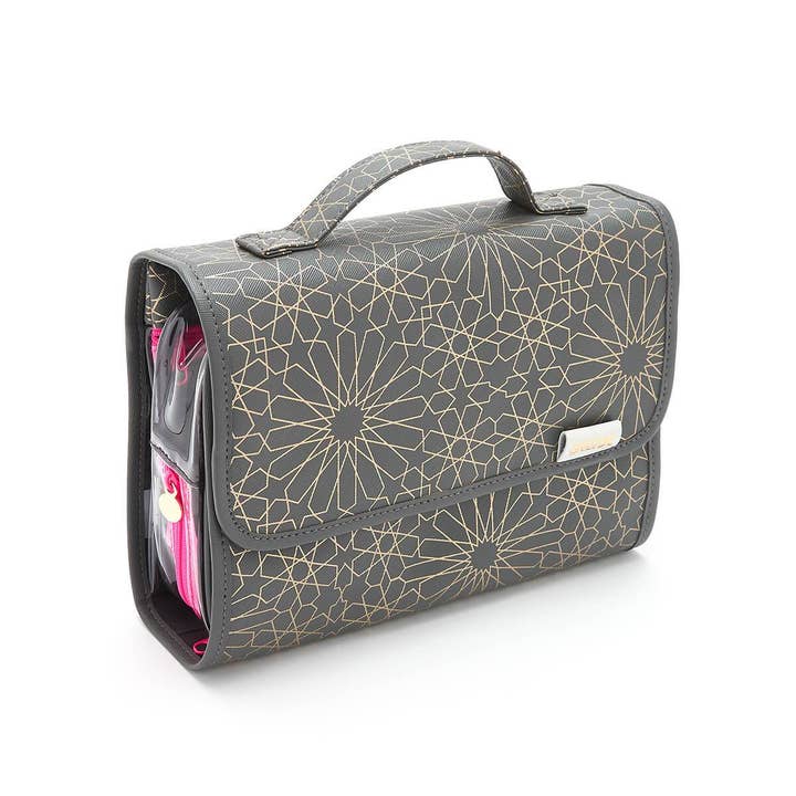 Emma' 3 in 1 Hanging Wash Bag in Mandala Charcoal for wholesale by VICTORIA GREEN LTD