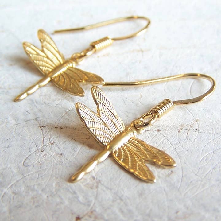 Gold Dragonfly Earrings for wholesale by Jo Bird Jewelry