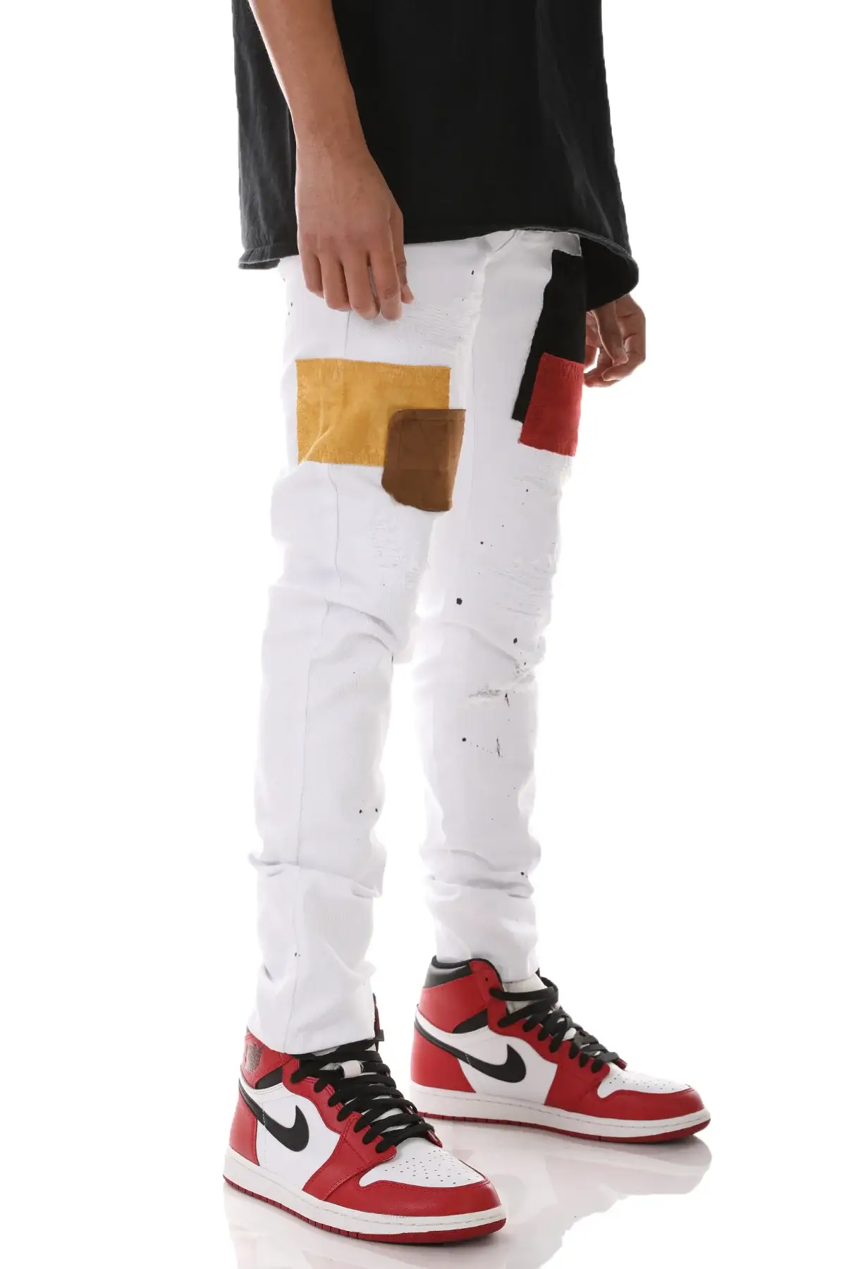 KDNK – calças de ganga - Homem por atacado – CALÇAS DE GANGA EM CAMURÇA COM RETALHOS8