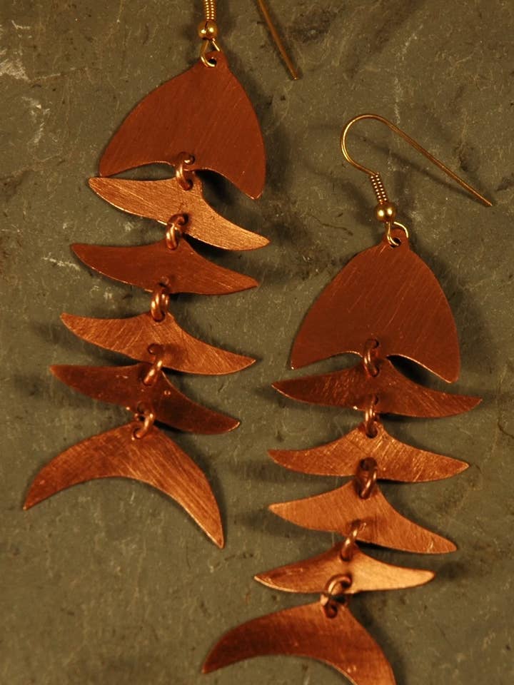 Fair Trade Copper Bombolulu Fish Earrings for wholesale by CADEAUX du MONDE