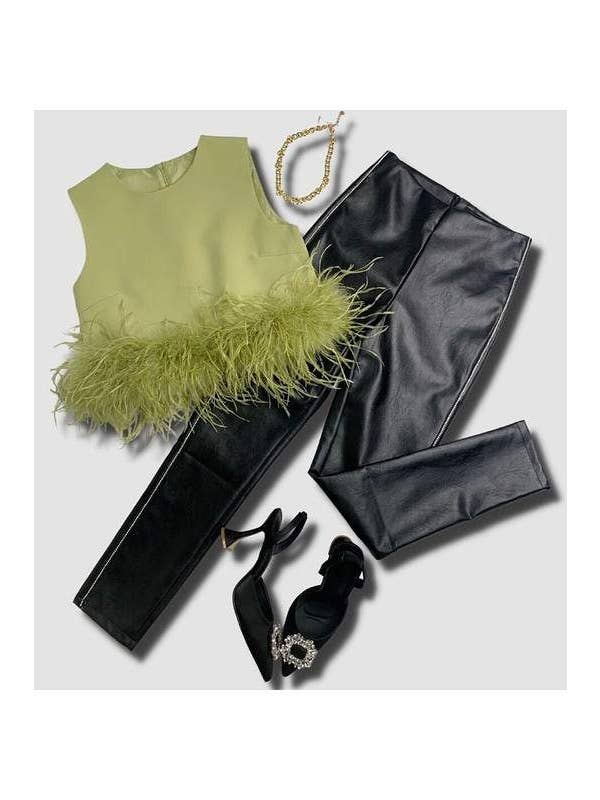 Queen Fashion - Wholesale Blouse - Women's - feather trim sleeveless top feather15