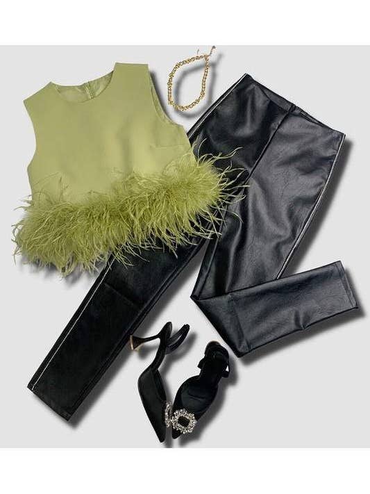 Flarix - Wholesale Blouse - Women's - feather trim sleeveless top feather15