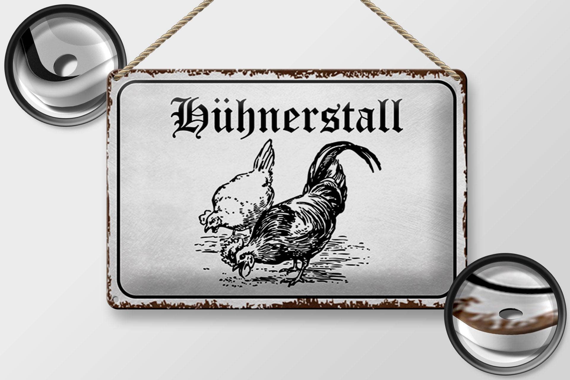 Femer – Engroshandel Skilt – Femer hønseskilt i blik, 30 x 20 cm, til hønsehus og gårddekoration1