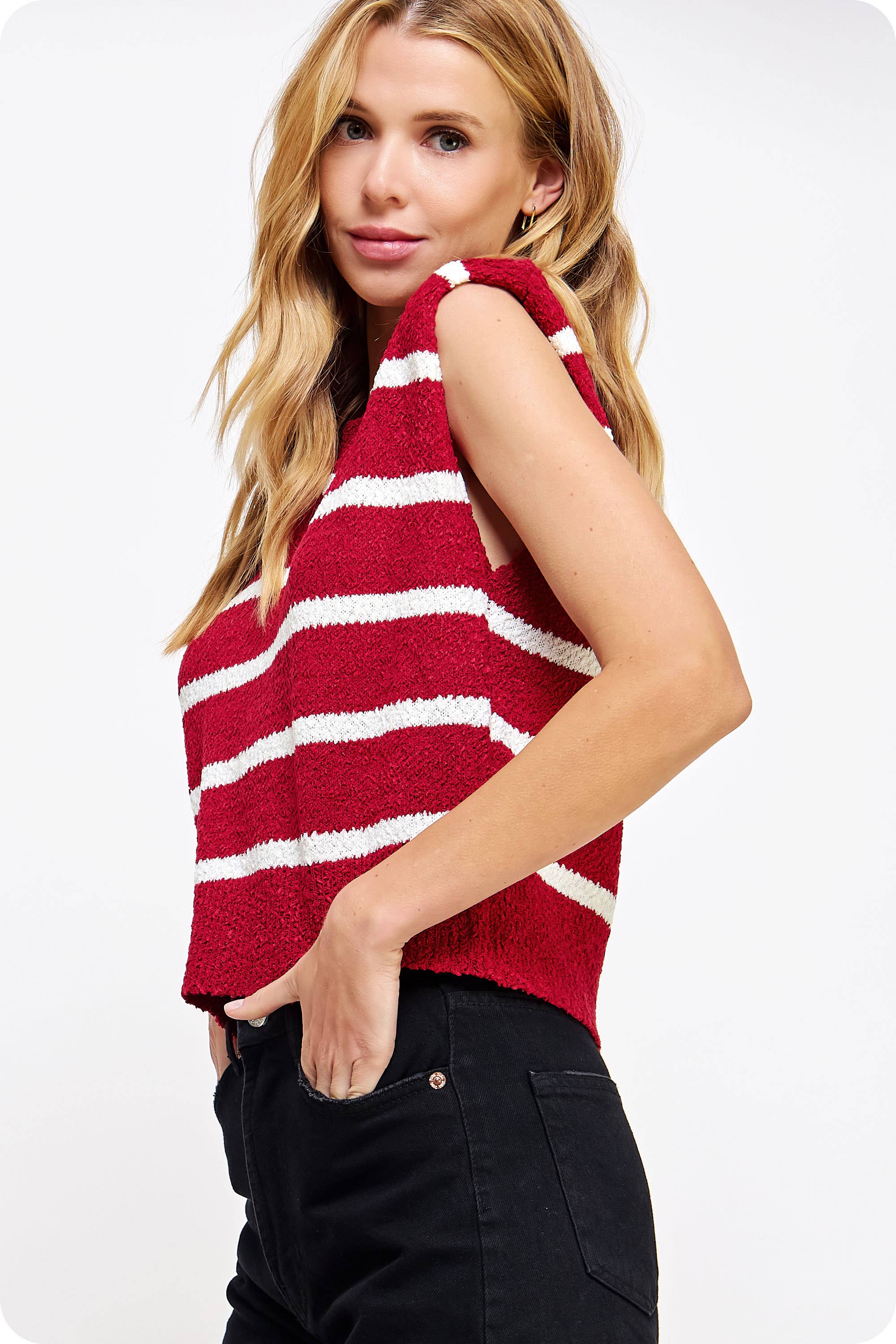 Strut & Bolt - Wholesale Tank Top - Women's - Shoulder Pad Sleeveless Textured Striped Knit Top7
